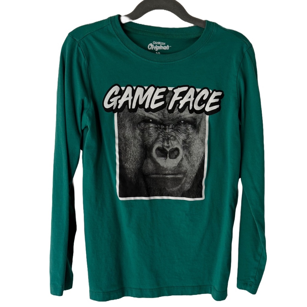 OshKosh Long Sleeve Green Game Face Ape Shirt Excellent Used Condition